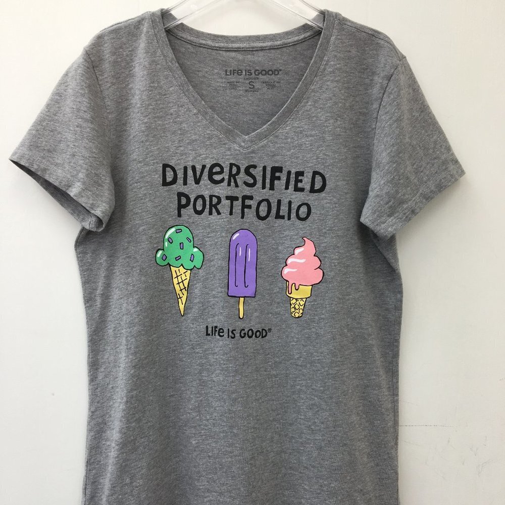 Life is Good Women's Short Sleeve Heather Gray Tee Size S EXCELLENT Condition